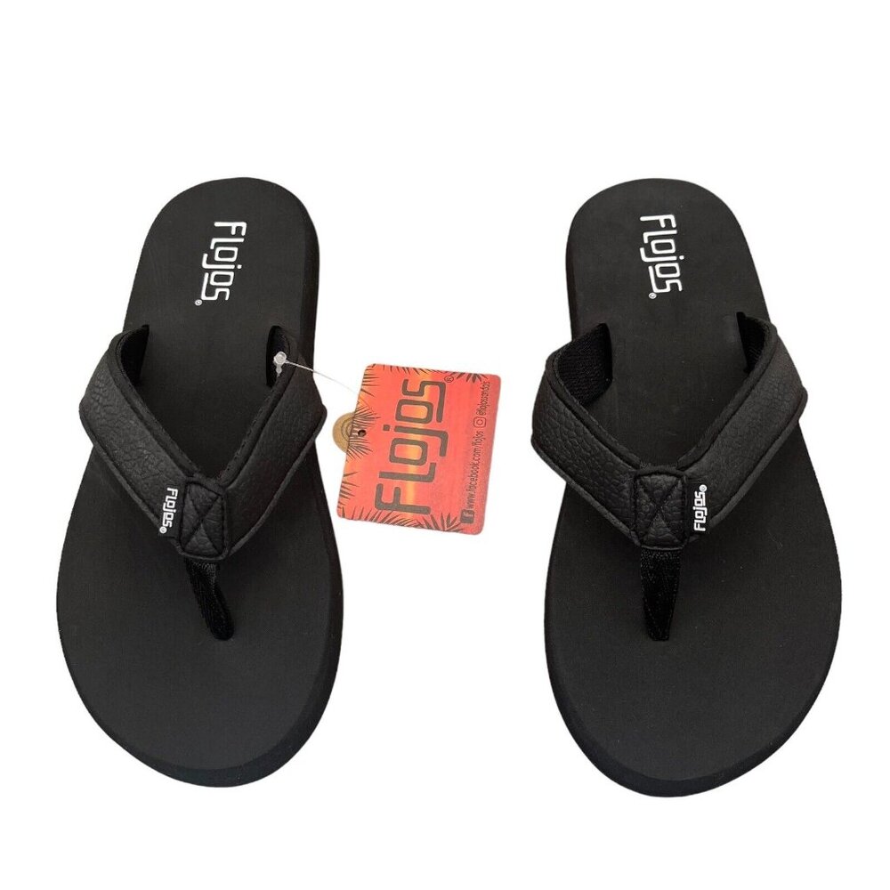 Flojos Youth Boys/ Girls Flip Flop Sandal Size 5 Solid Black Lightweight & Comfy